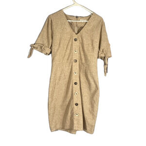 Moon River Beige Short Sleeve Button Front Dress Women Sz L